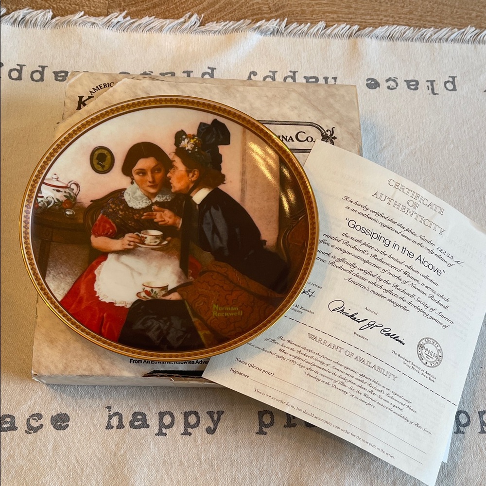 Norman Rockwell “Gossiping in the Alcove”Gold and Brown/Certificate and Box